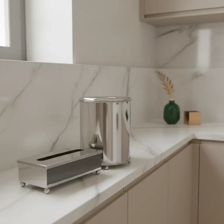 Mirror-Finish Metal Tissue Box & Waste Bin Set — Luxury Spas