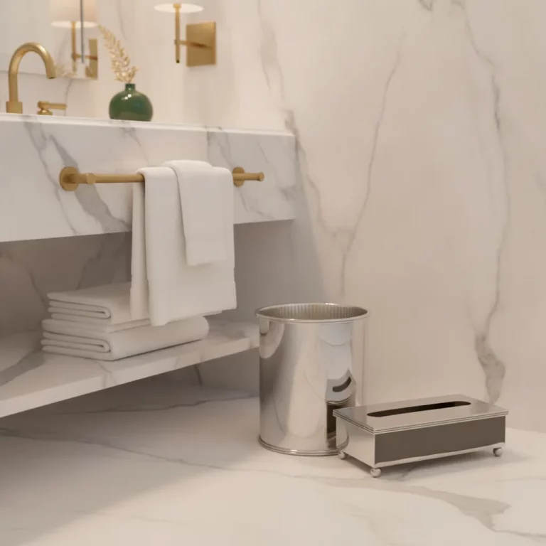 Mirror-Finish Metal Tissue Box & Waste Bin Set — Modern Bathrooms