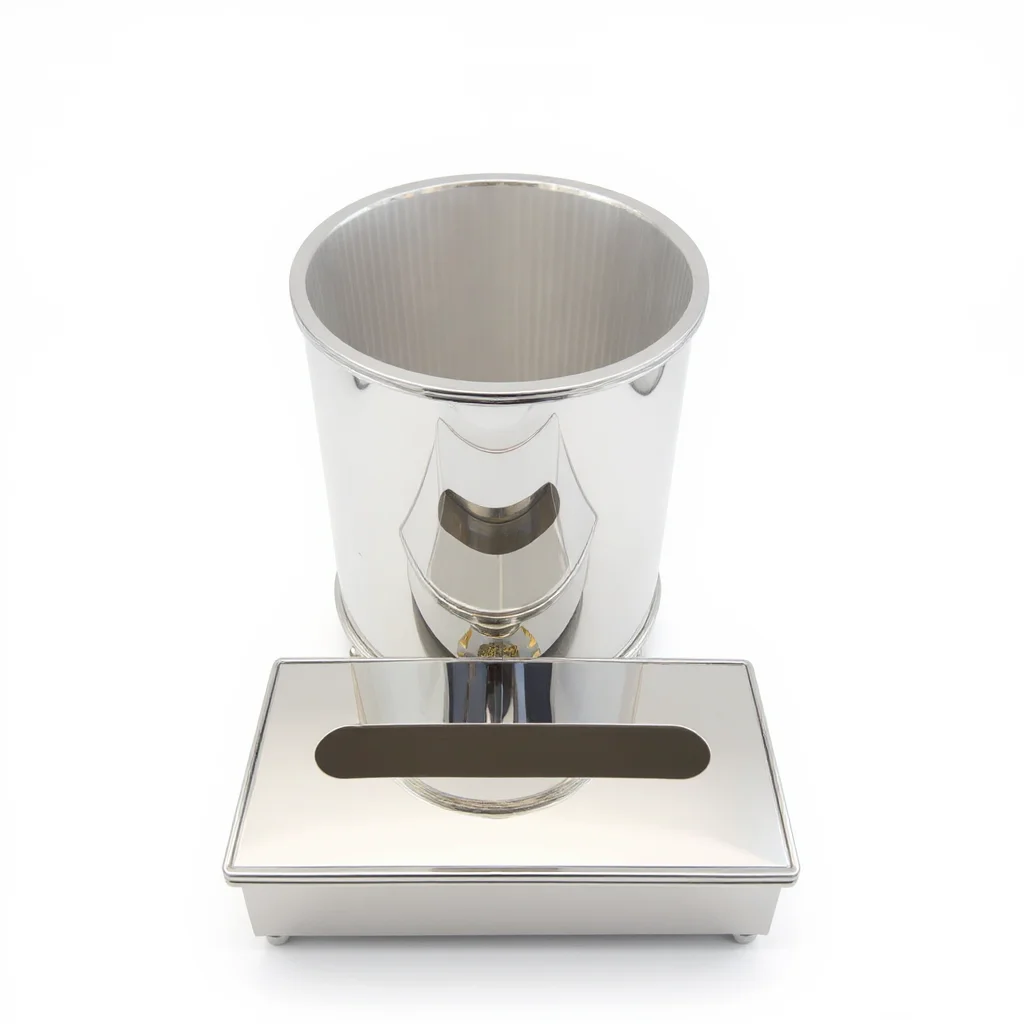 Mirror-Finish Metal Tissue Box & Waste Bin Set Mirror-Finish Metal Tissue Box & Waste Bin Set