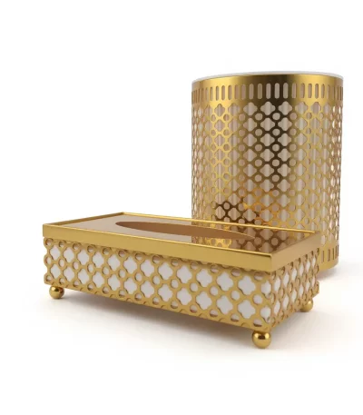 Perforated Metal Tissue Box & Waste Bin Set — view 2