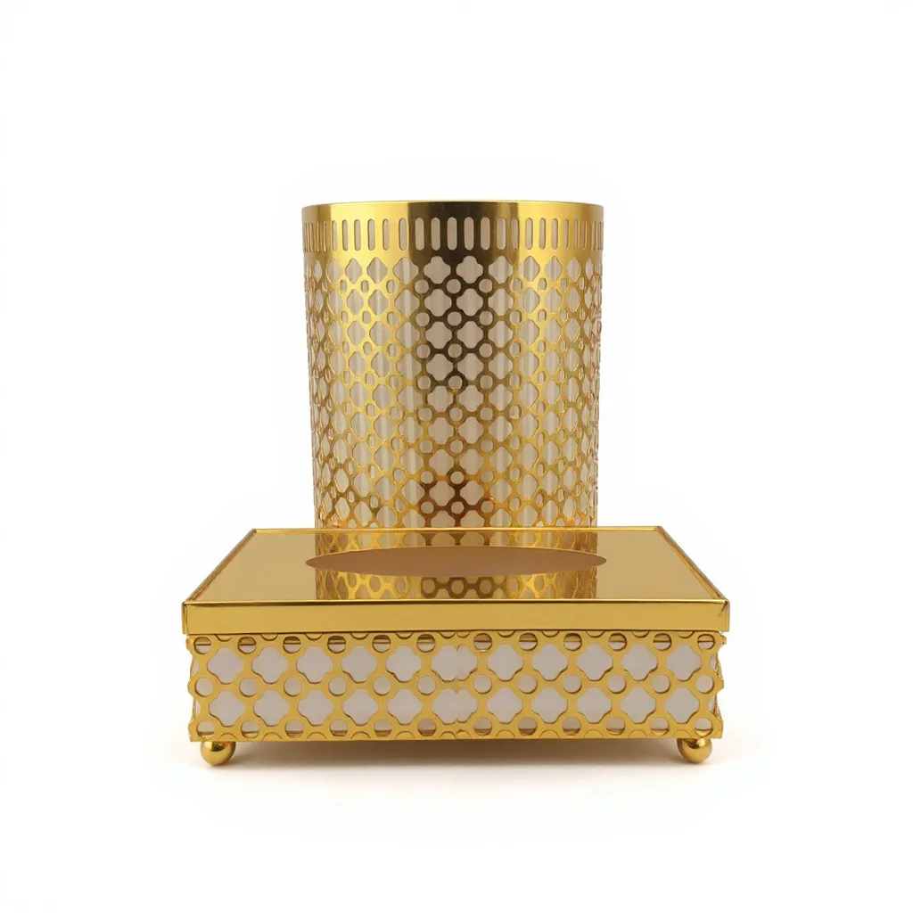 Perforated Metal Tissue Box & Waste Bin Set