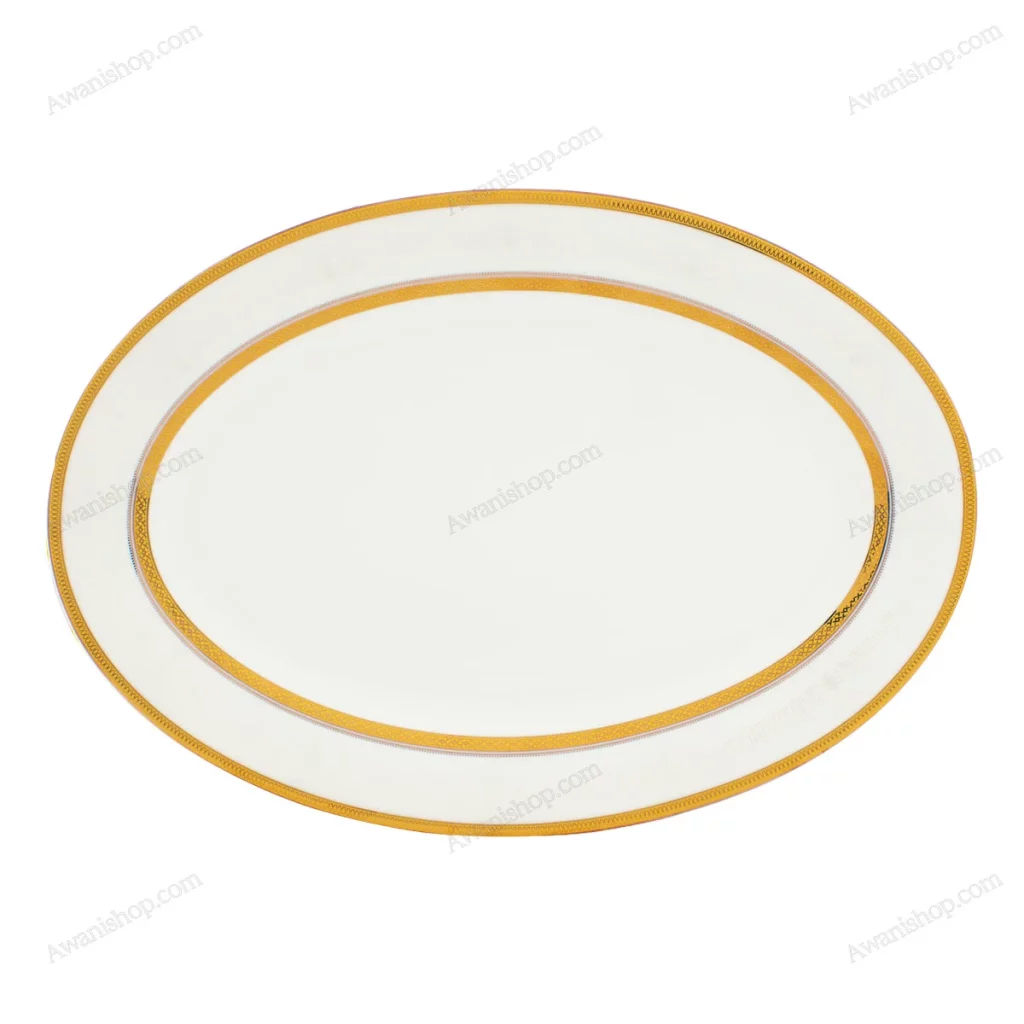 Porcelain Oval Serving Platter with Gold Geometric Border 35.5 cm — view 2