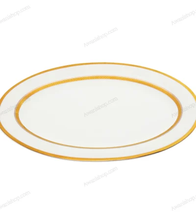 Porcelain Oval Serving Platter with Gold Geometric Border 35.5 cm