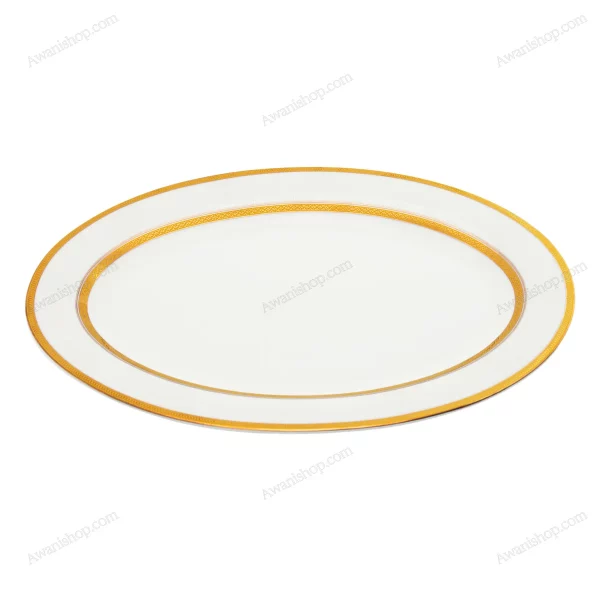 Porcelain Oval Serving Platter with Gold Geometric Border 35.5 cm