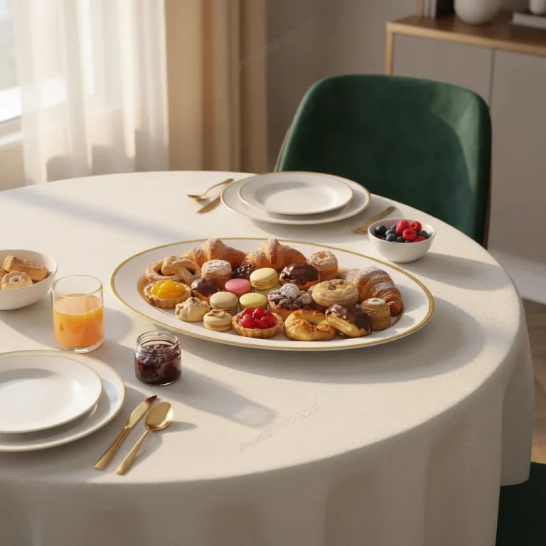 Porcelain Oval Serving Platter with Gold Geometric Border — Chic Breakfast Spread