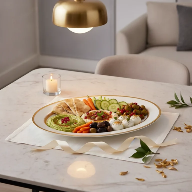 Porcelain Oval Serving Platter with Gold Geometric Border — Elegant Mezze Presentation