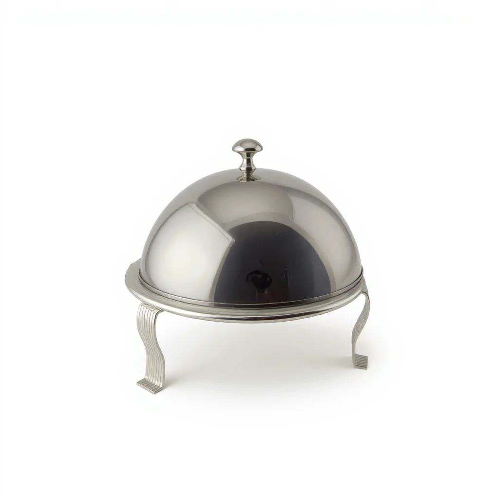 Round Ceramic Buffet Server with Chrome Dome Lid — view 4