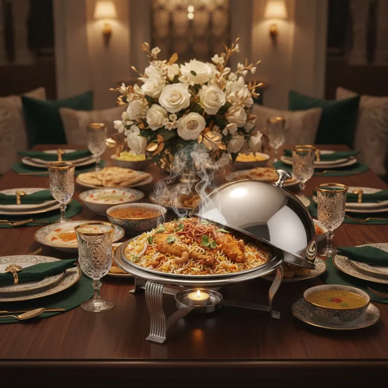 Round Ceramic Buffet Server with Chrome Dome Lid — Elegant Majlis Gathering