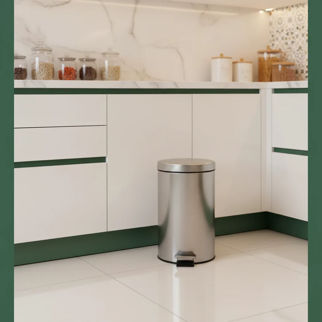 Round Stainless Steel Pedal Bin — Sophisticated Bedroom Bin