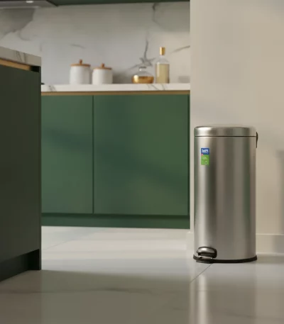 30L Round Stainless Steel Pedal Trash Bin — Compact Living Spaces