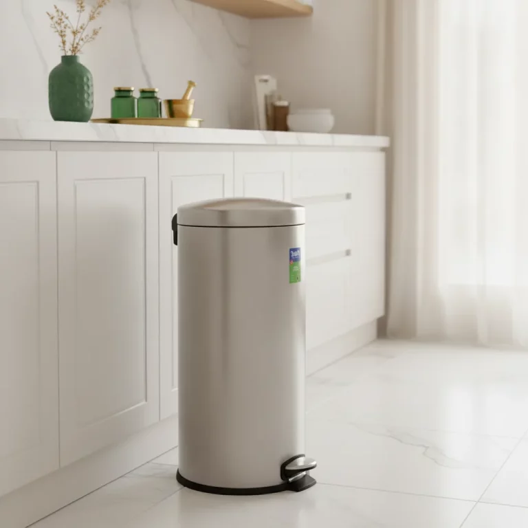 30L Round Stainless Steel Pedal Trash Bin — Hands-Free Use
