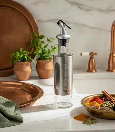 Stainless Steel and Glass Oil Dispenser Bottle — Kitchen Aesthetes