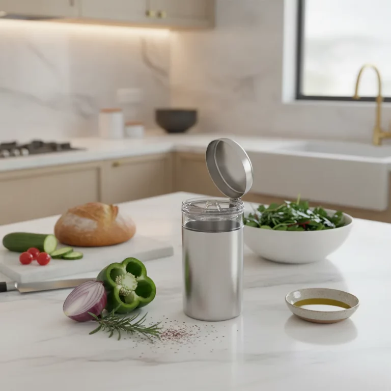 Stainless Steel Oil Dispenser Pitcher with Hinged Lid — Health-Conscious Cooking