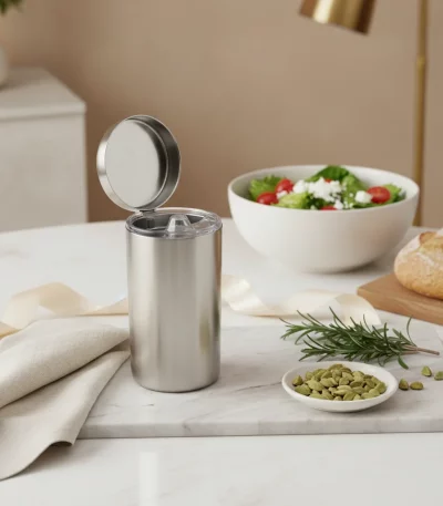 Stainless Steel Oil Dispenser Pitcher with Hinged Lid — Perfect Gift for Chefs