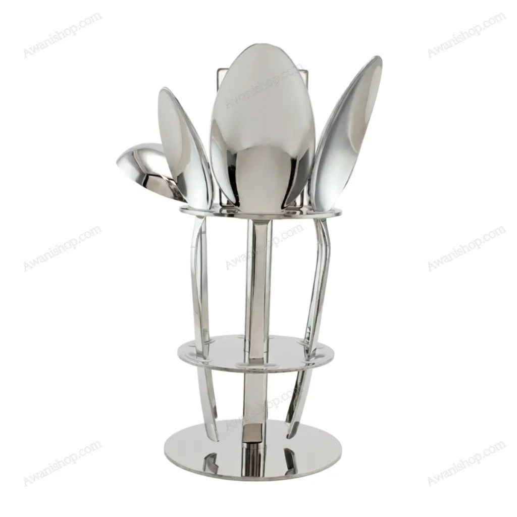 6-Piece Stainless Steel Serving Spoon Set with Stand – Classic Silver
