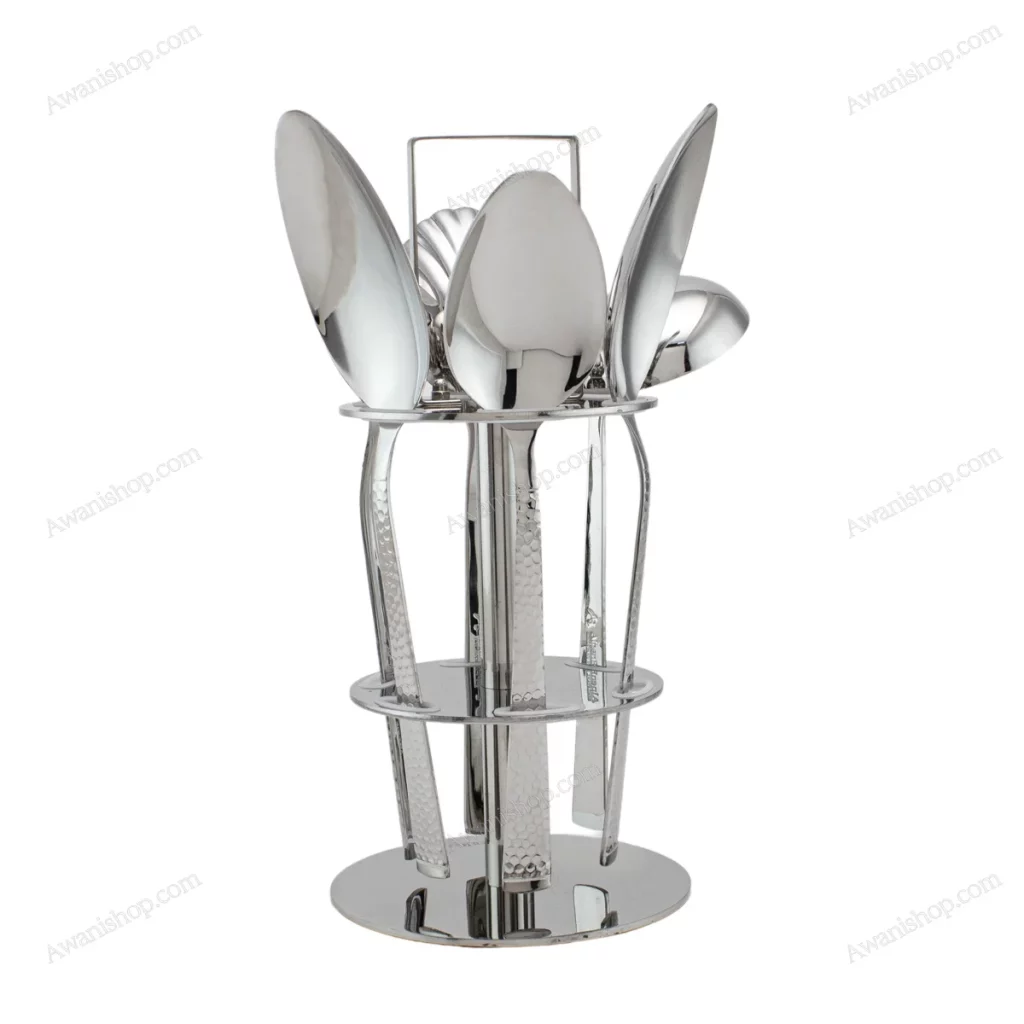 6-Piece Stainless Steel Serving Spoon Set with Stand – Floral Gold Engraved