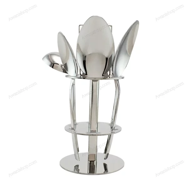 6-Piece Stainless Steel Serving Spoon Set with Stand – Classic Silver