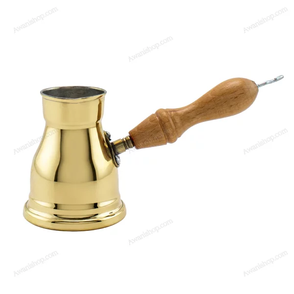 Traditional Brass Turkish Coffee Pot with Wooden Handle