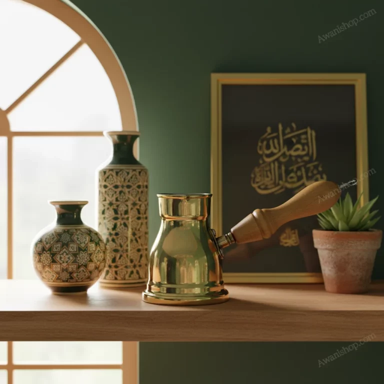 Traditional Brass Turkish Coffee Pot with Wooden Handle — Cultural Exploration at Home
