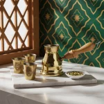 Traditional Brass Turkish Coffee Pot with Wooden Handle — Intimate Coffee Moment