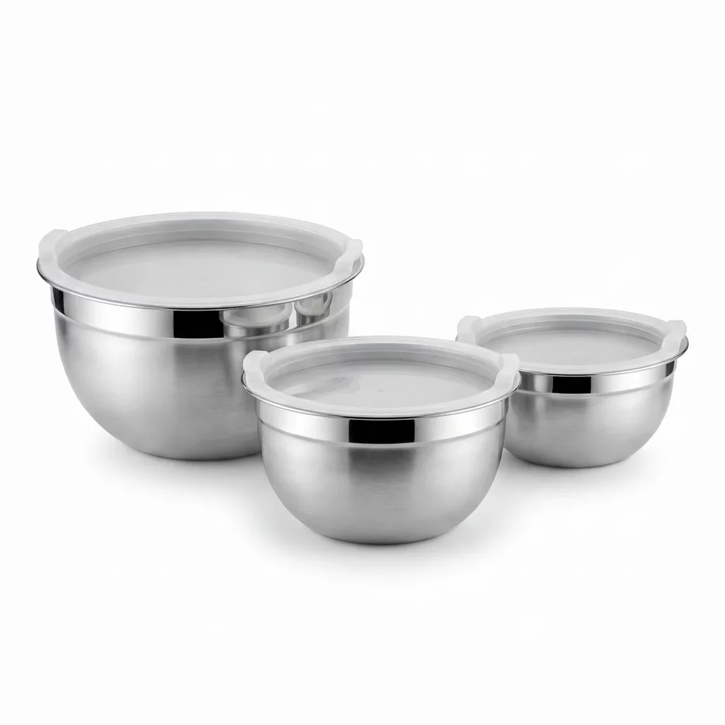 Vinos Stainless Steel 3-Piece Bowl Set with Plastic Lids