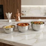 Vinos Stainless Steel 3-Piece Bowl Set with Plastic Lids — view 2