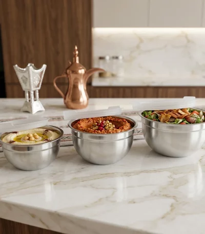 Vinos Stainless Steel 3-Piece Bowl Set with Plastic Lids — view 2