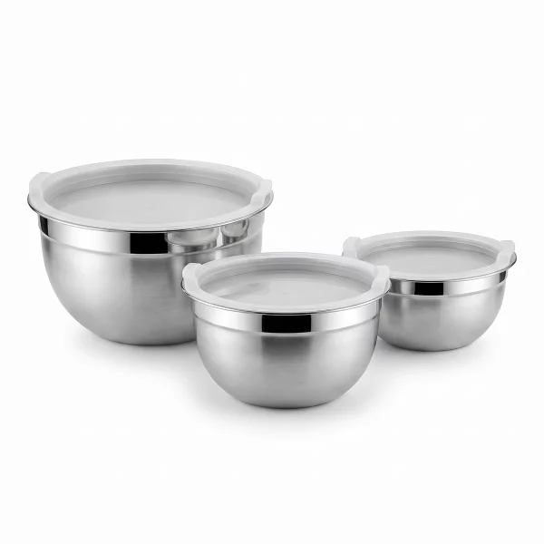 Vinos Stainless Steel 3-Piece Bowl Set with Plastic Lids