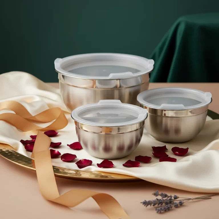 Vinos Stainless Steel 3-Piece Bowl Set with Plastic Lids — Gourmet Presentation