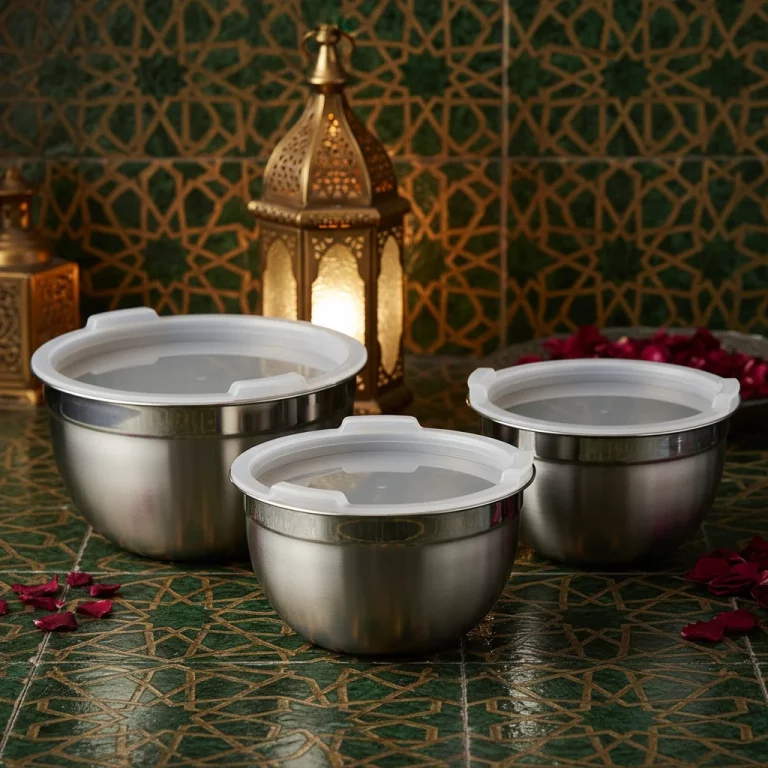 Vinos Stainless Steel 3-Piece Bowl Set with Plastic Lids — Marinating and Mixing