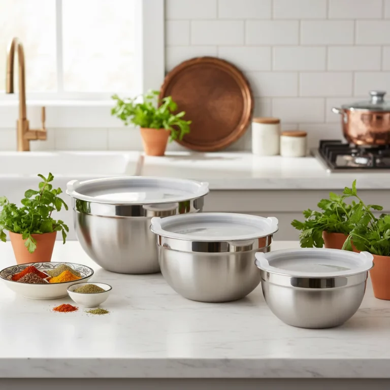 Vinos Stainless Steel 3-Piece Bowl Set with Plastic Lids — Meal Storage