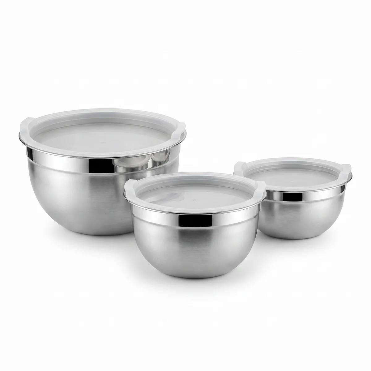 Vinos Stainless Steel 3-Piece Bowl Set with Plastic Lids Vinos Stainless Steel 3-Piece Bowl Set with Plastic Lids