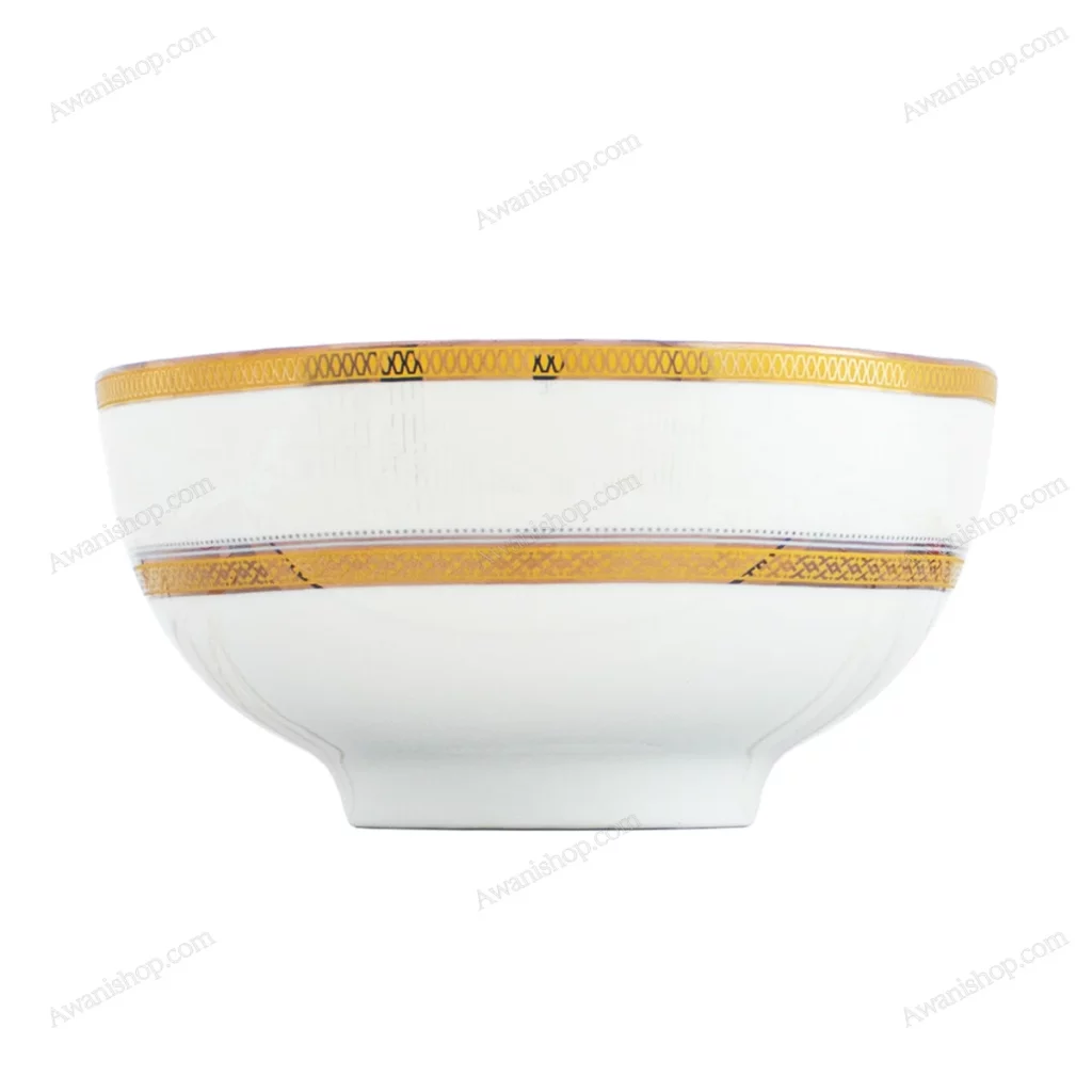 White Porcelain Bowl with Gold Geometric Border 11 cm